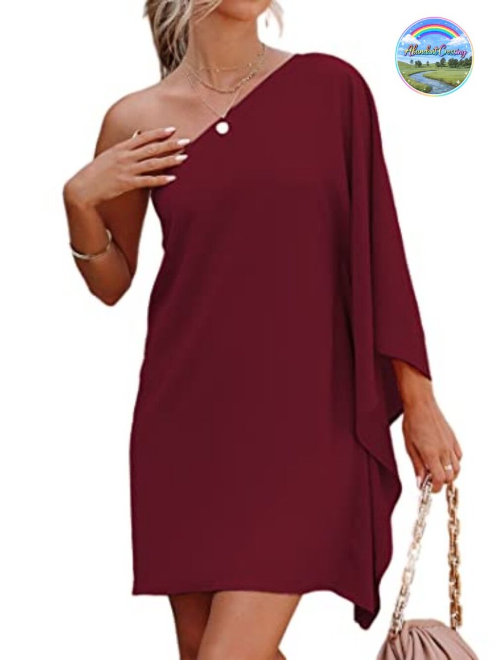 Women's One Shoulder Ruffle Sleeve Mini Cocktail Party Dress Polyester Spandex